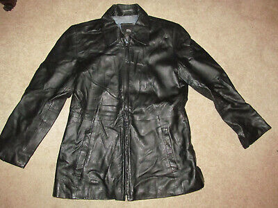Vintage Retro Single Breasted Zipper Giii Old Black Leather Jacket-M Womens