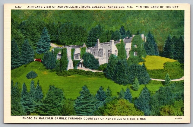 Airplane View Of Asheville Biltmore College Asheville Nebraska Linen Postcard