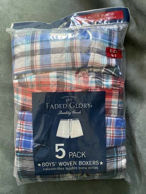 Faded Glory Boys Underwear 5 Pack Size S 6-7 Plaid Woven Boxer Shorts - Blue Red