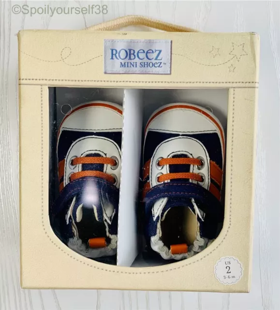 NIB Robeez Baby Boys Mini Shoes Collection Casual Sz 2, 3-6 Months In Navy/Multi