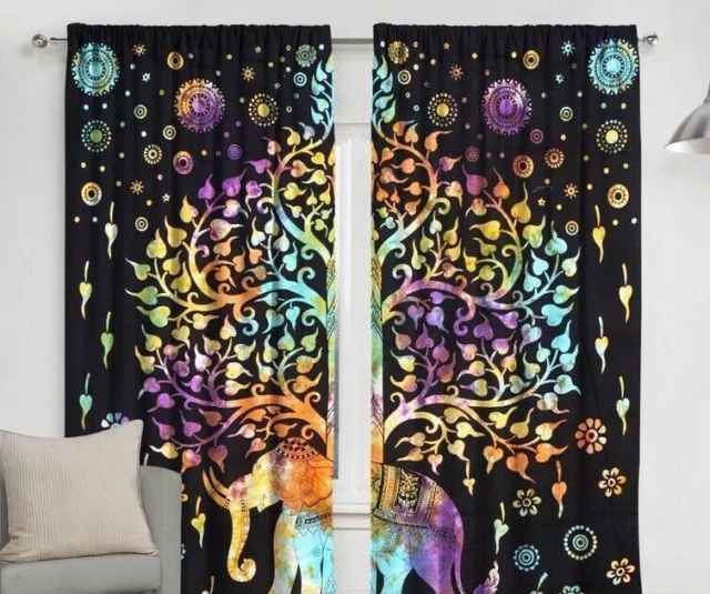 Juego de cortinas indias para puerta y ventana con mandala, paneles de...