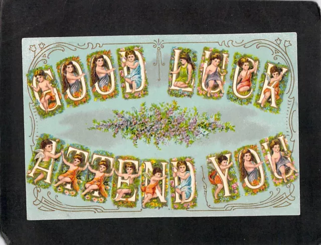 C9736 Greetings good Luck Cupids pu1907 SqC Blumberg Australia vintage postcard