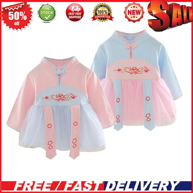 Toddler Kids Girls Chinese Traditional Long Sleeve Clothes Han-Style Dresses