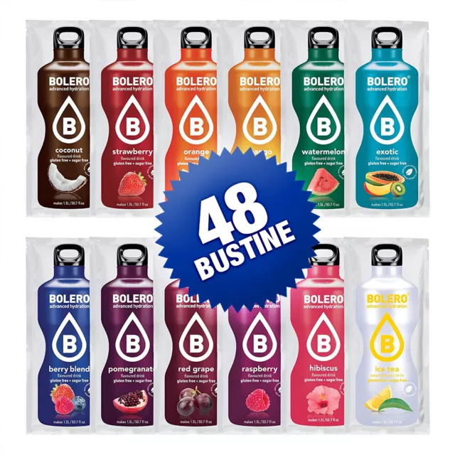 48 BOLERO Drink 9g MIX Bustine Miste Assortite Preparato Istantaneo per Bevande