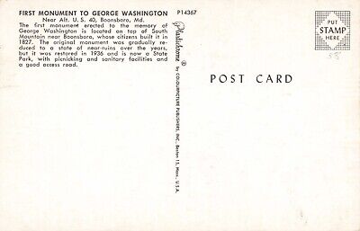 Postcard George Washington Monument Flag Boonsboro Maryland MD 2