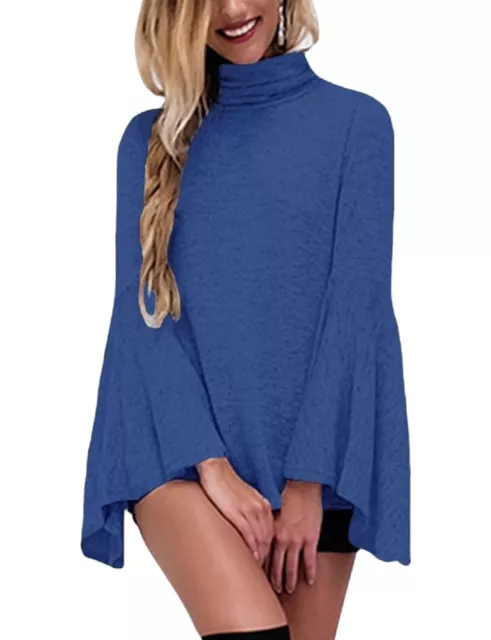 Women’s Blue Long Bell  Sleeve  Open Back Blouse Size Large