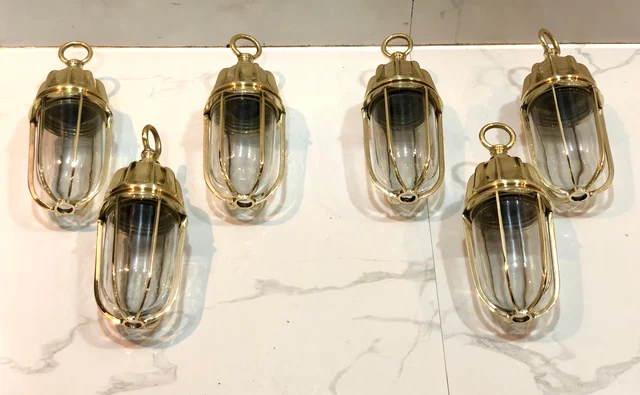 New Nautical Antique Marine Brass Passageway Bulkhead Pendant Cargo Light 6 PCS