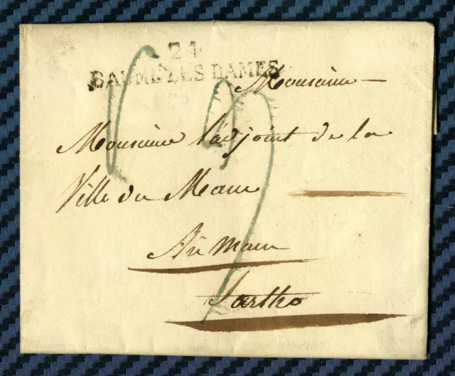 Letter from BALUME-les-LADIES (Doubs) for LE MANS (Sarthe) - 1823