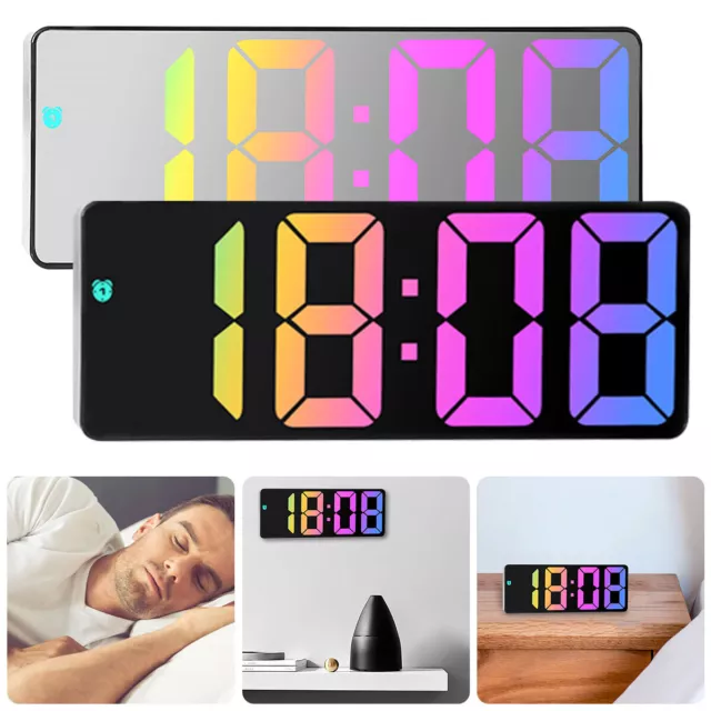 LED Digital Alarm Clock Mains USB/Battery Temperature Large Mirror Display