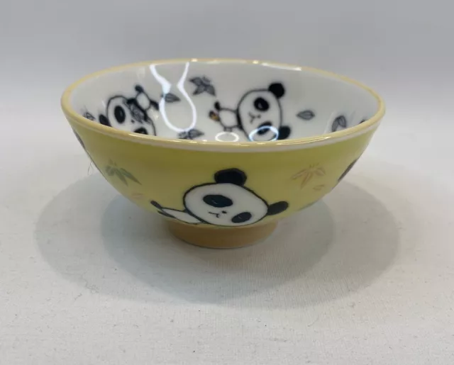 Schen Japan Porcelain Kids Childs 4" Rice Soup Bowl: Yellow With Panda Bears