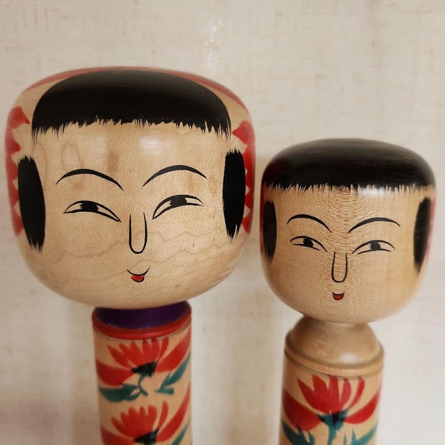 Traditional Kokeshi Dolls Minosuke Sato Set of 2 Japan