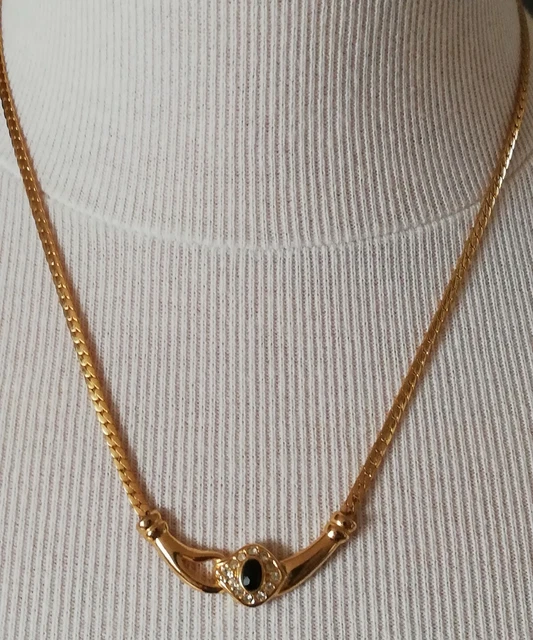 Collier Ancien En Maille Dorée Avec Petites Pierres - Bijou Vintage Occasion