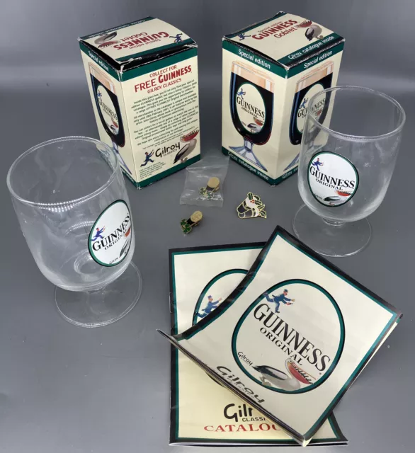 X2 Vintage Guinness Gilroy Special Edition Goblet Original Box Pin Badge X3 GIFT