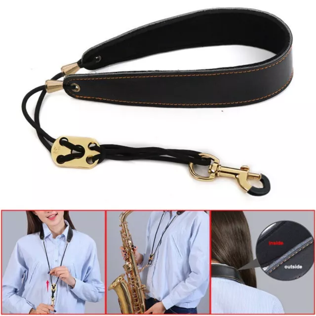 Saxophone Neck Strap Soft Sax Leather Strap Padded for Alto and Tenor Saxophone