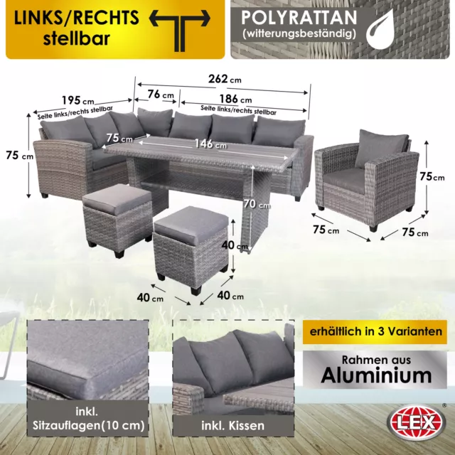XXL ALU POLYRATTAN Terrassen Lounge Gartenlounge Sitzgruppe Ecklounge 5