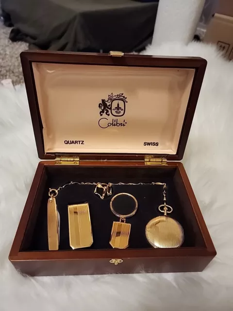 Colibri Gold Tone Pocket Watch Set