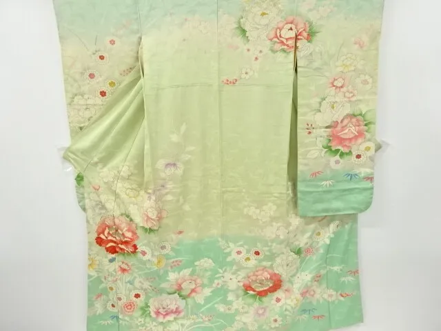 6800448: Japanese Kimono / Antique Furisode / Embroidery / Peony & Flower
