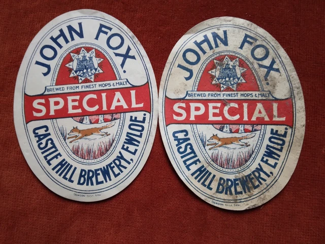 John Fox Special. Castle Hill Brewery Ewloe 2X Beer Bottle Labels c.