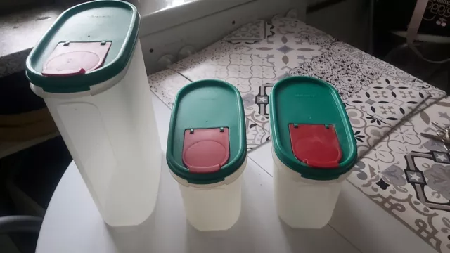 tupperware Lot De 3 Boîtes 1.1 Et 2.3 Litre  Modulaire Vert Rouge vintage rare