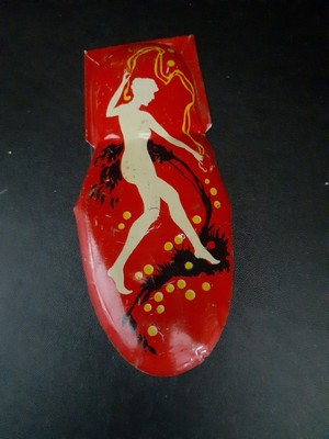 Vintage Art Deco NUDE LADY Tin Litho  Metal 4 5/8" Clicker Toy New Years Newark