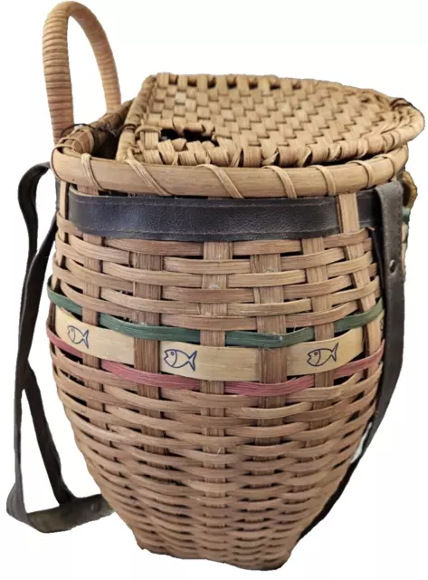 Large WOOD Wicker &  Bark Creel Basket Fly Fisherman Trout Fishing Home Decor 3