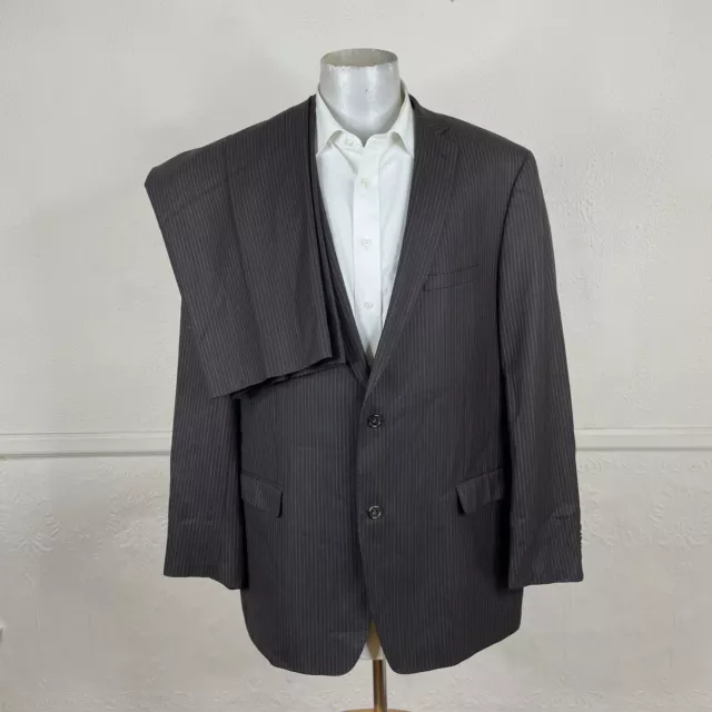 Calvin Klein 2 Piece Suit Mens 48L 42x31 Brown Pinstripe 3