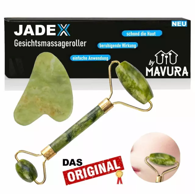 JADEX Premium Jade Roller Set Face Roller Massagegerät Gua Sha Gesichtsmassage