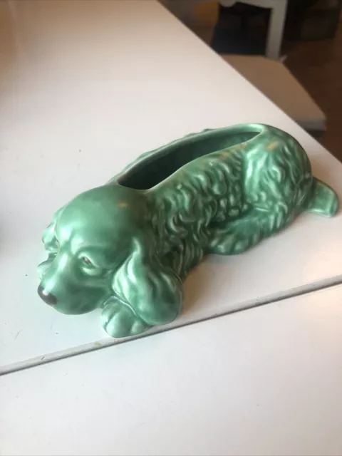 Vintage Sylvac Spaniel Dog Posy Vase Green Colour 2025