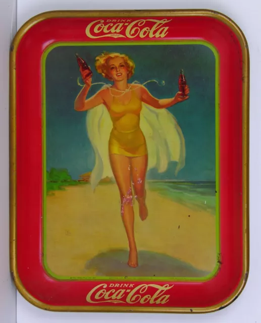 1937 Coca-Cola Tin Lithograph Advertising Tray Running Girl Coke Tray Tin Litho