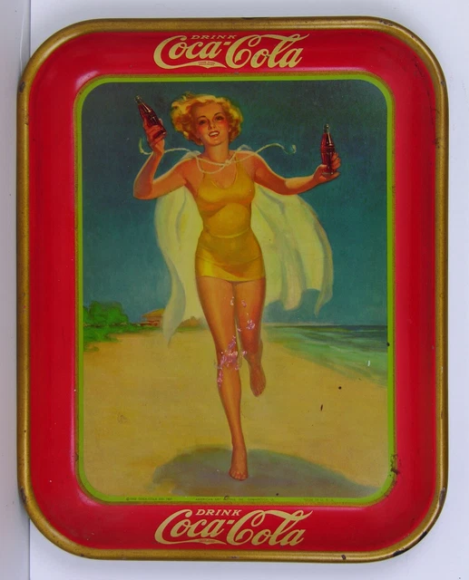 1937 Coca-Cola Tin Lithograph Advertising Tray Running Girl Coke Tray Tin Litho