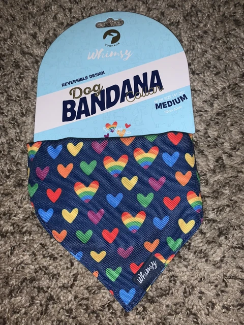 Dog Bandana Reversible Collar Rainbow Hearts Pride Doghaus Whimsy Sz Medium