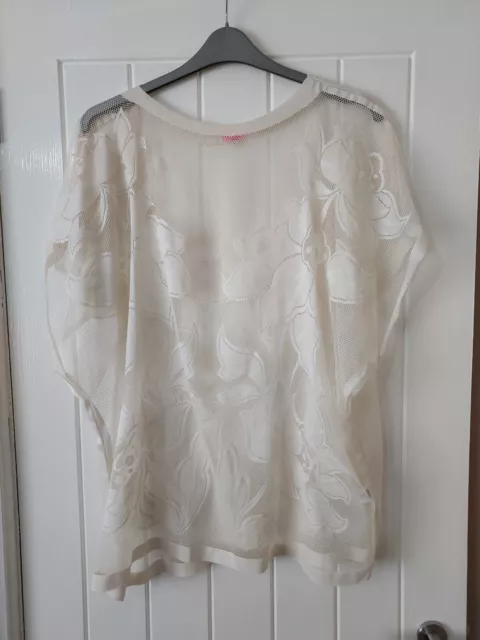 Ladies River Island Cream Lace Pullover Floral Tunic Top Size L (18/20)