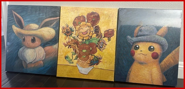 WOW** POKÉMON VAN Gogh Museum: Pikachu hat, Eeve, Sunflora Canvas Wall Art  Set $499.00 - PicClick