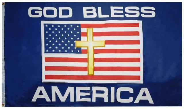 God Bless America USA Christian Cross Blue 100D Woven Poly Nylon 3x5 3'x5' Flag