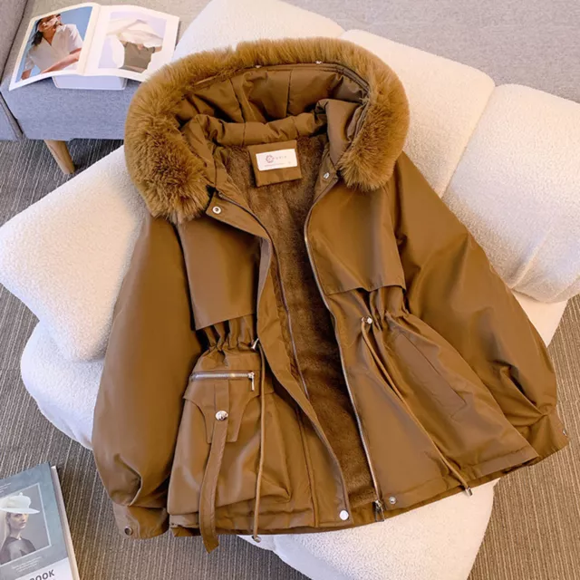 Women Fashion Winter Parka Coat Wool Liner Hooded Parkas Jacket with Fur Collar