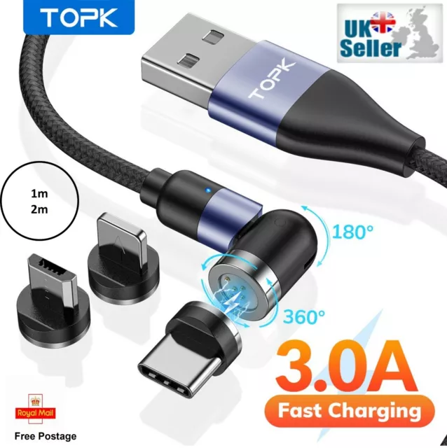 3 in 1 Magnetic Fast Charging USB Cable Charger 3A Phone Type-C Micro USB IOS