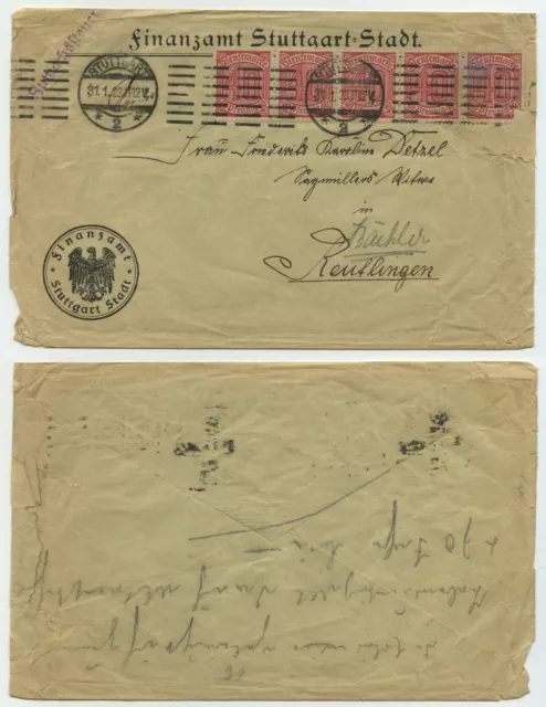 78467 - Mi.Nr. 28 - Beleg Finanzamt Stuttgart-Stadt - 31.1.1922 nach Reutlingen