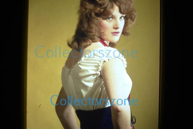 35mm Slide 1970's Glamour Fashion Portrait Woman red head gypsy top beads pic 2