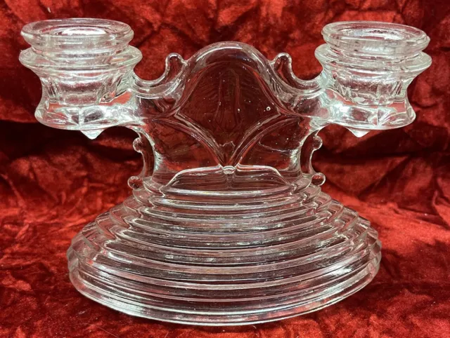 L E Smith Clear Glass Double Candle Holder Manhattan ?