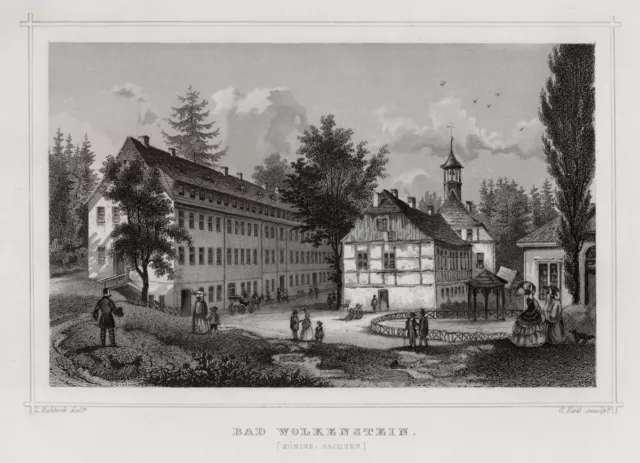 Bad Wolkenstein an der Zschopau. Original Stahlstich, Heß um 1860