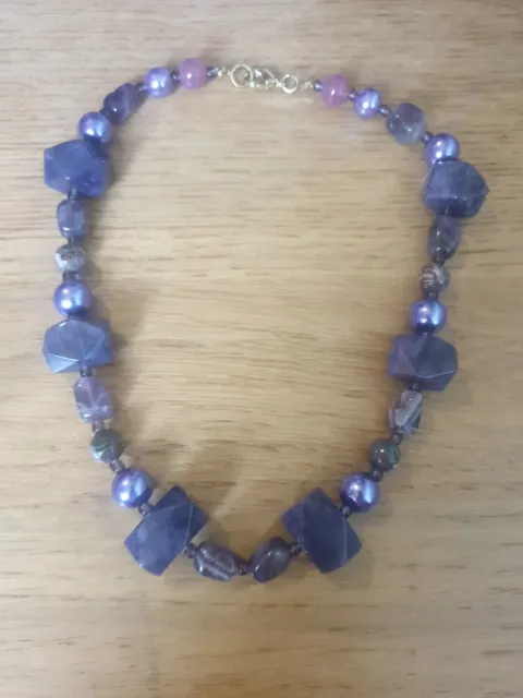 Amethyst  Nugget  And Beaded Stone Necklace