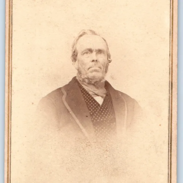 c1860s Scraggly Concerned Look Old Man CDV Photo Gentleman Patchy Beard Cool H38