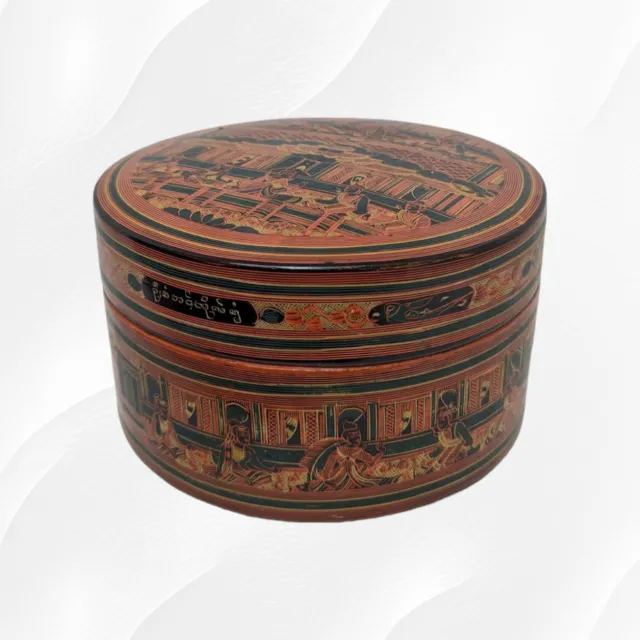 Antique Burmese Lacquer Betel Box Burma Culture Myanmar Bamboo Bowl Basket