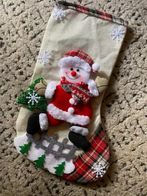 Ready-Made 3D Christmas Stocking Snowman Burlap Flannel Fleece Glitter