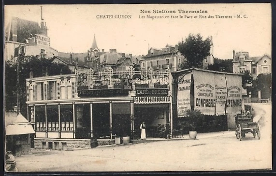 Carte Postale Ancienne Châtel-Guyon (63) – Buvette Louise Et Kiosque – Noir Et Blanc (années 1910)