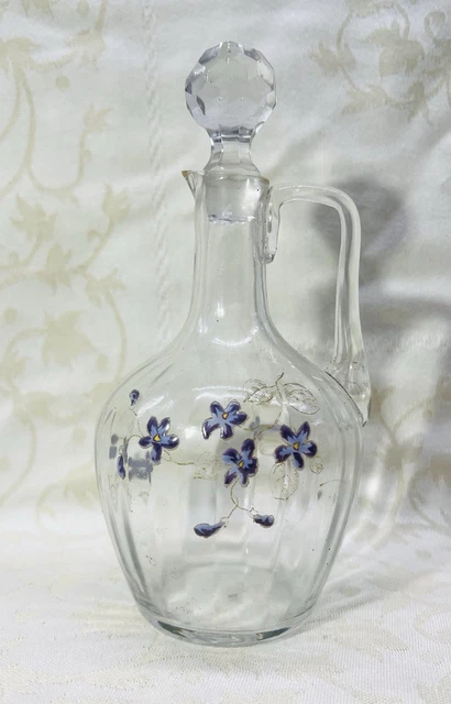 Verseuse Huile/vin En Verre Peint - Danseuse Et Fleurs - Espagne - 11,5 Cm