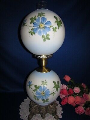 Vtg Victorian Hand Painted Gwtw Banquet Parlor Lamp Double Ball Globe 26" 3 Way