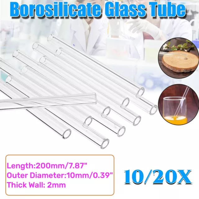 Thick Wall Borosilicate Glass Tube 10/20Pcs Pyrex Blowing Lab Tubing 200x10x2mm