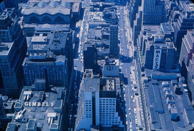 ONYC2 Original Slide - 1960's New York City Downtown Aerial Gimbels, Macy's #81