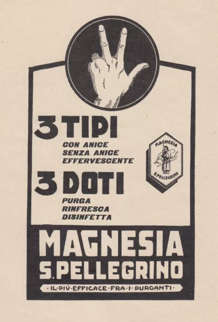 Y1757 Magnesia San Pellegrino, Pubblicità epoca 1929, Vintage Advertising